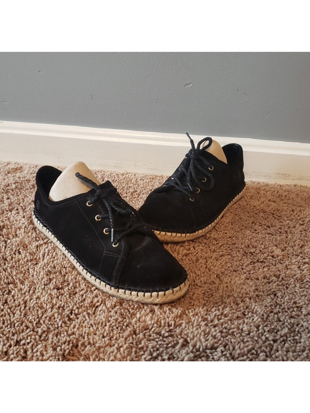 Born Espadrilles Drilles Lace Up Suede Leather Black Shoes Womens 7